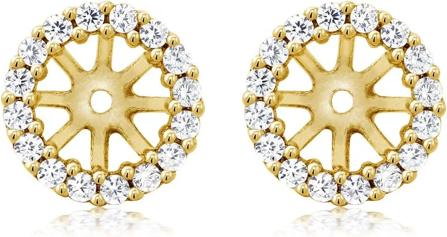 Gem Stone King 18K Yellow Gold Plated Silver White Zirconia Stud Earrings with Jackets For Women (0.44 Cttw, Gemstone Birthstone, Round 1.3MM)