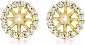 Gem Stone King 18K Yellow Gold Plated Silver White Zirconia Stud Earrings with Jackets For Women (0.44 Cttw, Gemstone Birthstone, Round 1.3MM)