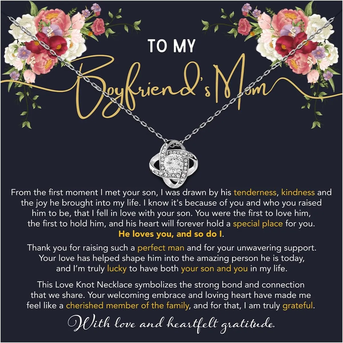 Gift to My Boyfriend's Mom Necklace Perfect Boyfriends Husbands Gifts Birthday Mothers Day for Boyfriends Mom Bonus Moms Best Mama Unique gift Presents Women from Girlfriend Necklaces for Mother Mommy