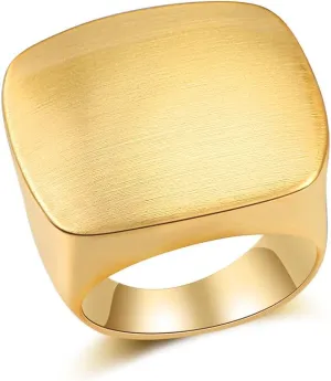 Gold and Silver Rings for Women, Chunky Signet Statement Rings Gold Plated Band Ring Wide Metal Square Rings Cocktail Costume Jewelry for Her