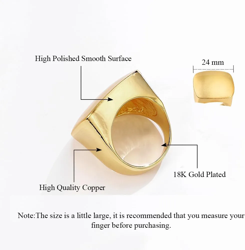 Gold and Silver Rings for Women, Chunky Signet Statement Rings Gold Plated Band Ring Wide Metal Square Rings Cocktail Costume Jewelry for Her