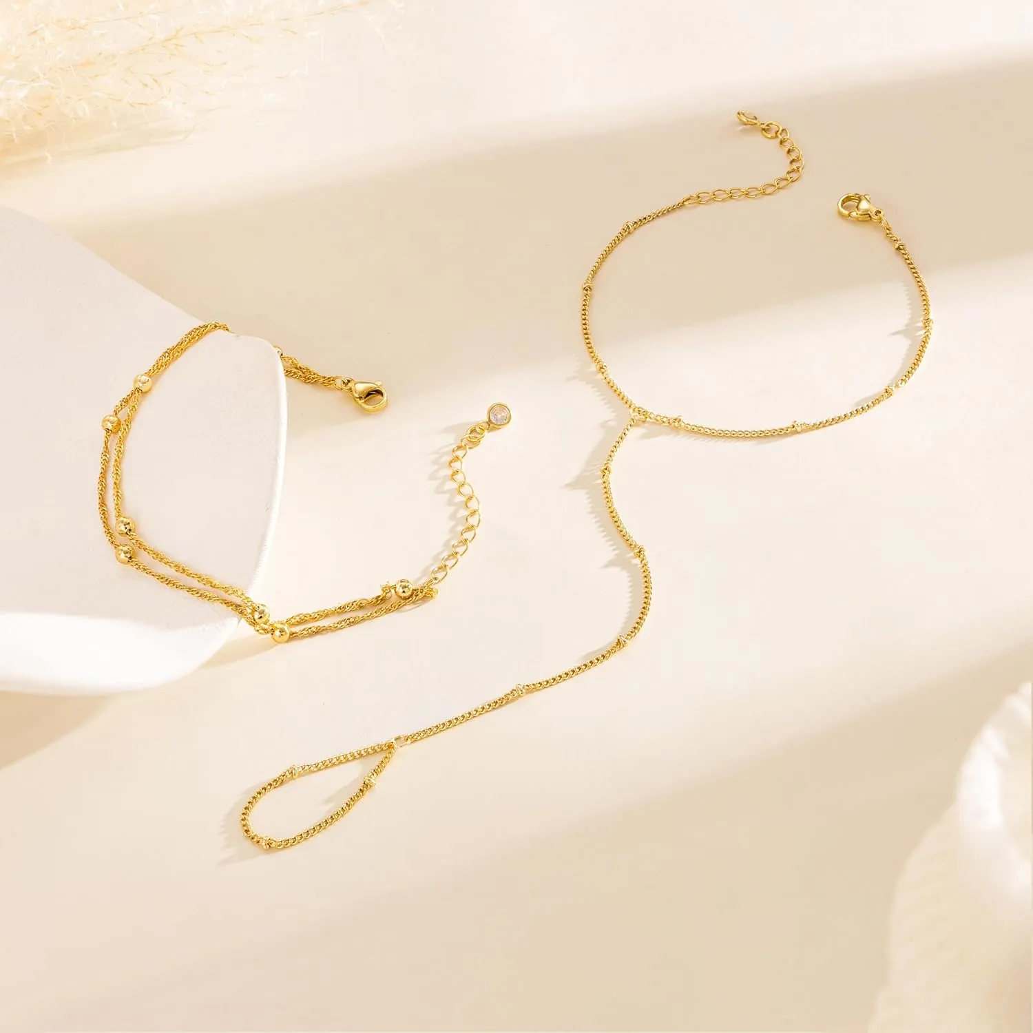 Gold Bracelets for Women, 14K Dainty Gold Plated Stackable Bracelets for Women Trendy Waterproof CZ Tennis Bracelet Set Tiny Heart Paperclip Box Chain Adjustable Bracelets Minimalist Cute Jewelry