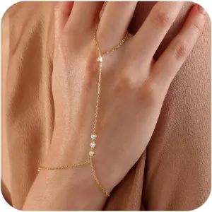 Gold Bracelets Set for Women, 14K Real Gold Plated/Silver Dainty Link Chain Bracelets Ring Hand Chain Charm Stackable Cuban Link Paperclip Bracelet Non Tarnish Jewelry Accessories Gifts