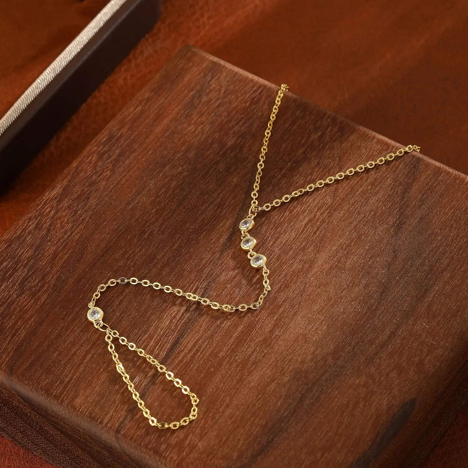 Gold Bracelets Set for Women, 14K Real Gold Plated/Silver Dainty Link Chain Bracelets Ring Hand Chain Charm Stackable Cuban Link Paperclip Bracelet Non Tarnish Jewelry Accessories Gifts