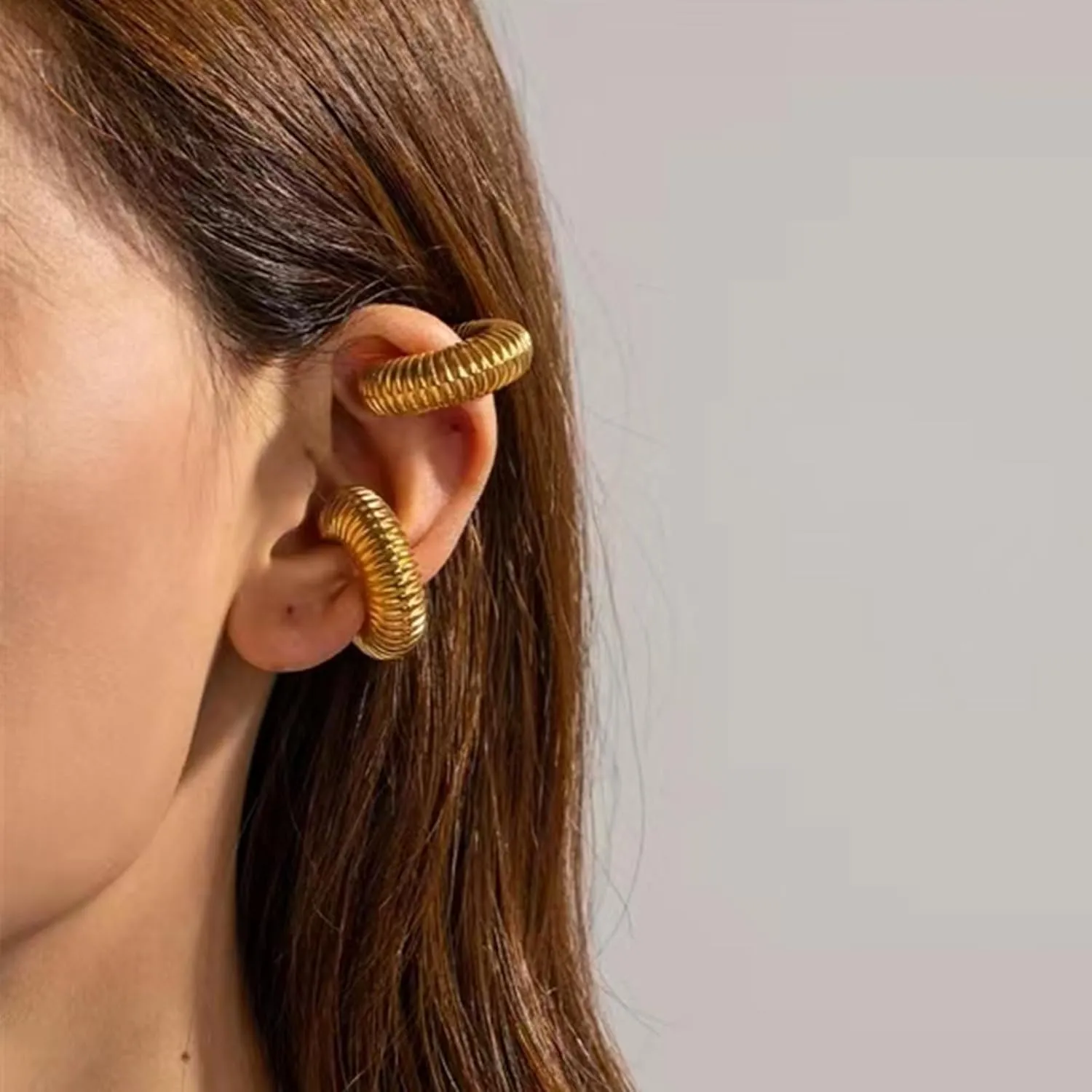 Gold Chunky Ear Cuff Earrings for Women Huggie Ear Cuff Non Pierced Ear Cartilage Clip on Wrap Hoop 14K Gold Filled Tiny Boho Beach Simple Minimalist Delicate Handmade Hypoallergenic Jewelry Gift