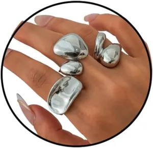 Gold Chunky Ring Set,Vintage Geometric Stacking Rings Exaggerated Knuckle Ring Boho Thick Dome Finger Midi Rin Curved Minimalist Simple Statement Jewelry for Women