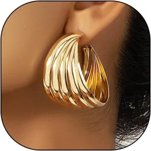 Gold Chunky Statement Earring for Prom Party,Oversized Exaggerated Dangle Earrings for Formal Evening Dress,Metal Thick Hoop Earrings for Women