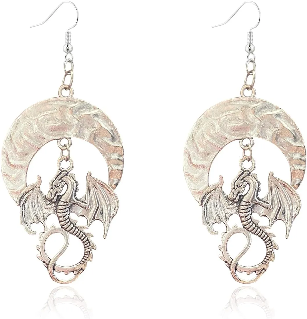 Gold Dinosaur Fantasy Statement Dragons Earrings Gothic Unique Animal Drop Dangle Earrings Earrings Mystical Moon Jewelry For Women (silver)