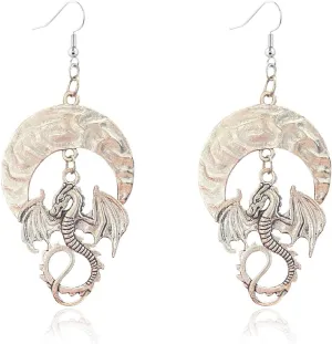 Gold Dinosaur Fantasy Statement Dragons Earrings Gothic Unique Animal Drop Dangle Earrings Earrings Mystical Moon Jewelry For Women (silver)