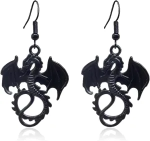 Gold Dinosaur Fantasy Statement Dragons Earrings Gothic Unique Animal Drop Dangle Earrings Mystical Moon Jewelry For Women(black)
