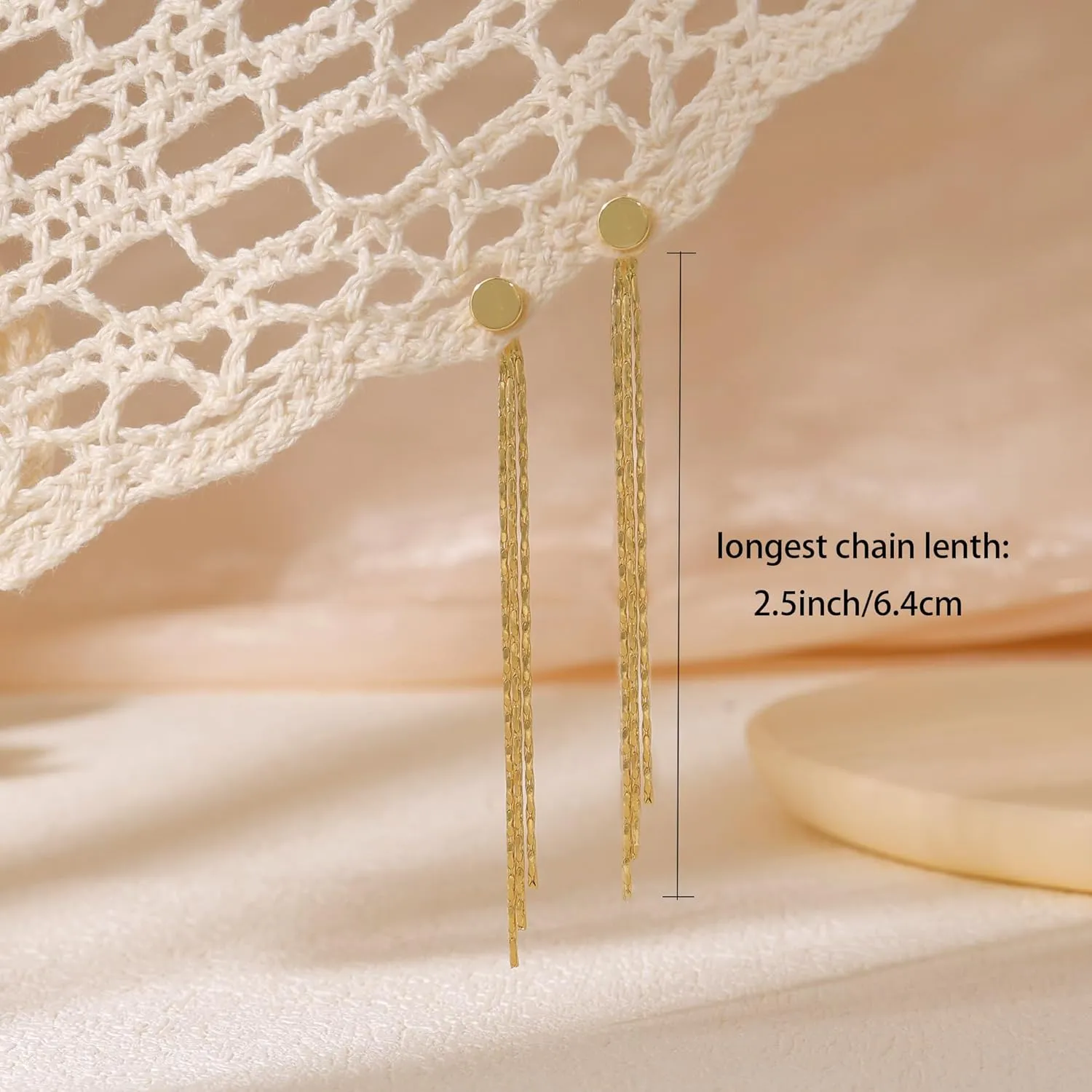 Gold Earrings for Women, 14K Dangle Earrings for Women Trend, Hypoallergenic Gold-Plated Long Tassel Drop Chain Delicate Elegant Earrings