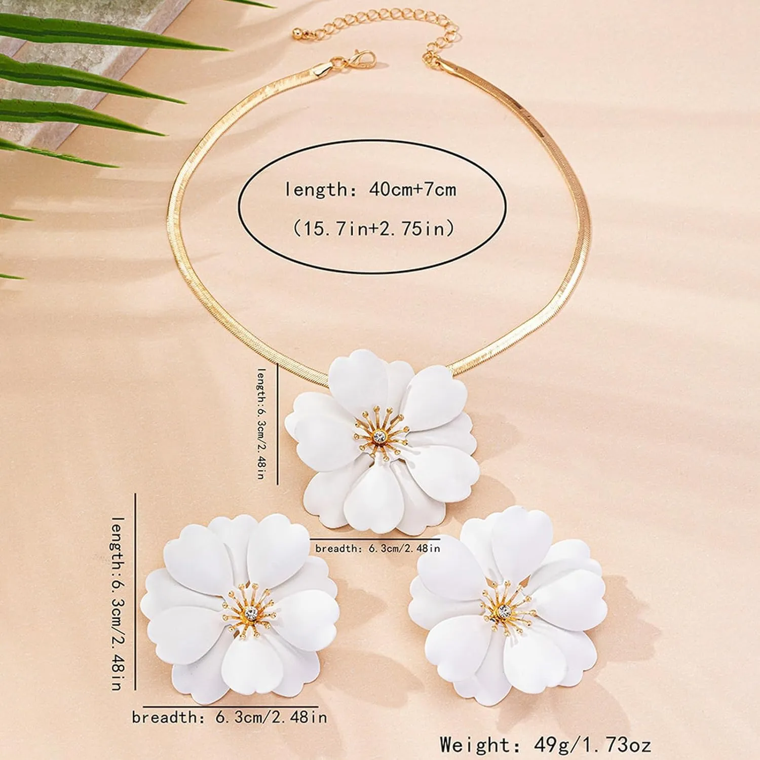 Gold Flower Earrings Necklace Set Flower Jewelry Big Foral Statement Earrings for Women Summer Charm Necklace Beach Vacation Essentials