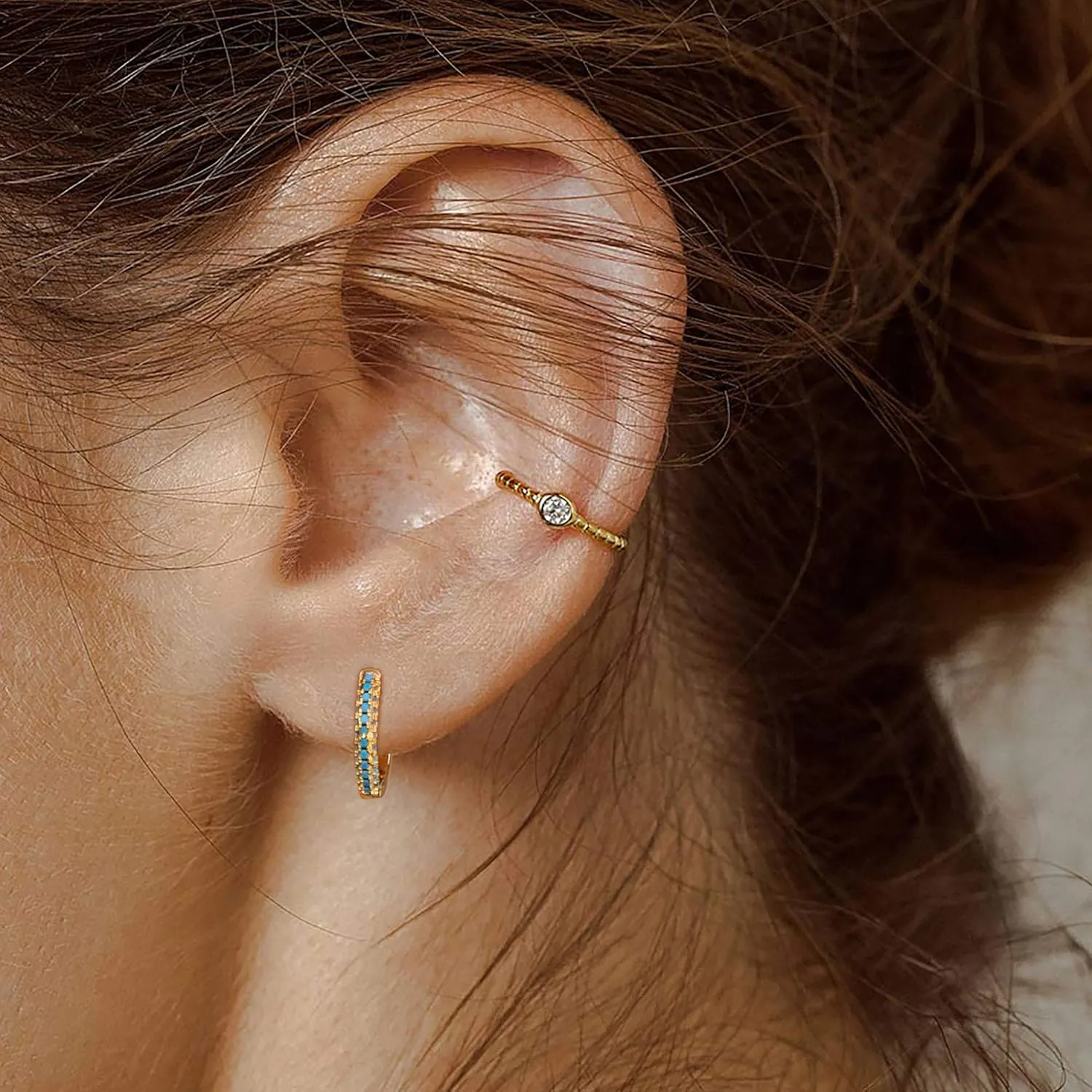 Gold Huggie Hoop Earrings 14K Gold Plated Dainty Chunky Thick Hoop Diamond Cubic Zriconia Inlay Sleeper Tiny Delicate Boho Beach Simple Hypoallergenic Jewelry Gift for Her