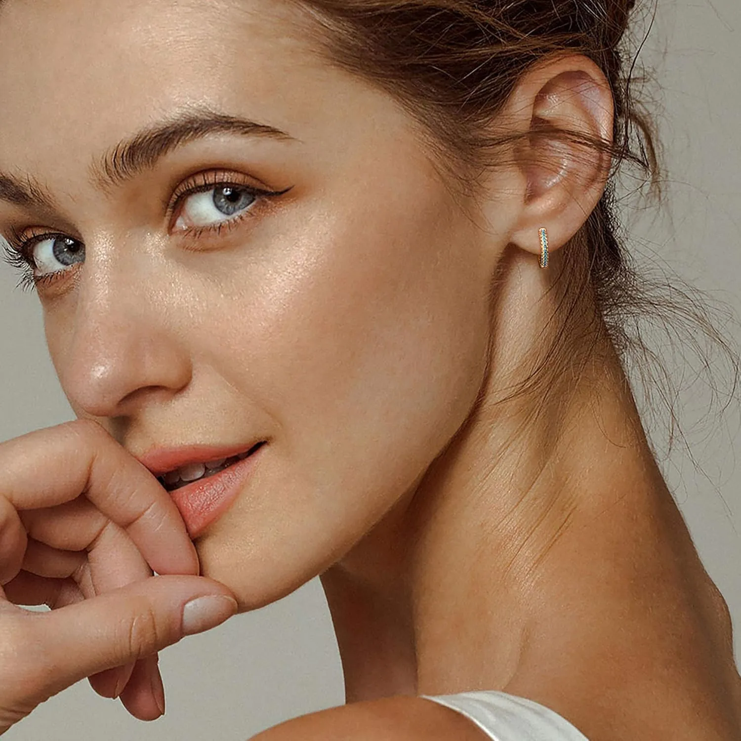 Gold Huggie Hoop Earrings 14K Gold Plated Dainty Chunky Thick Hoop Diamond Cubic Zriconia Inlay Sleeper Tiny Delicate Boho Beach Simple Hypoallergenic Jewelry Gift for Her