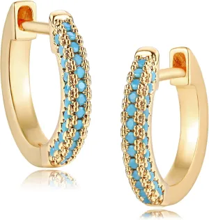 Gold Huggie Hoop Earrings 14K Gold Plated Dainty Chunky Thick Hoop Diamond Cubic Zriconia Inlay Sleeper Tiny Delicate Boho Beach Simple Hypoallergenic Jewelry Gift for Her