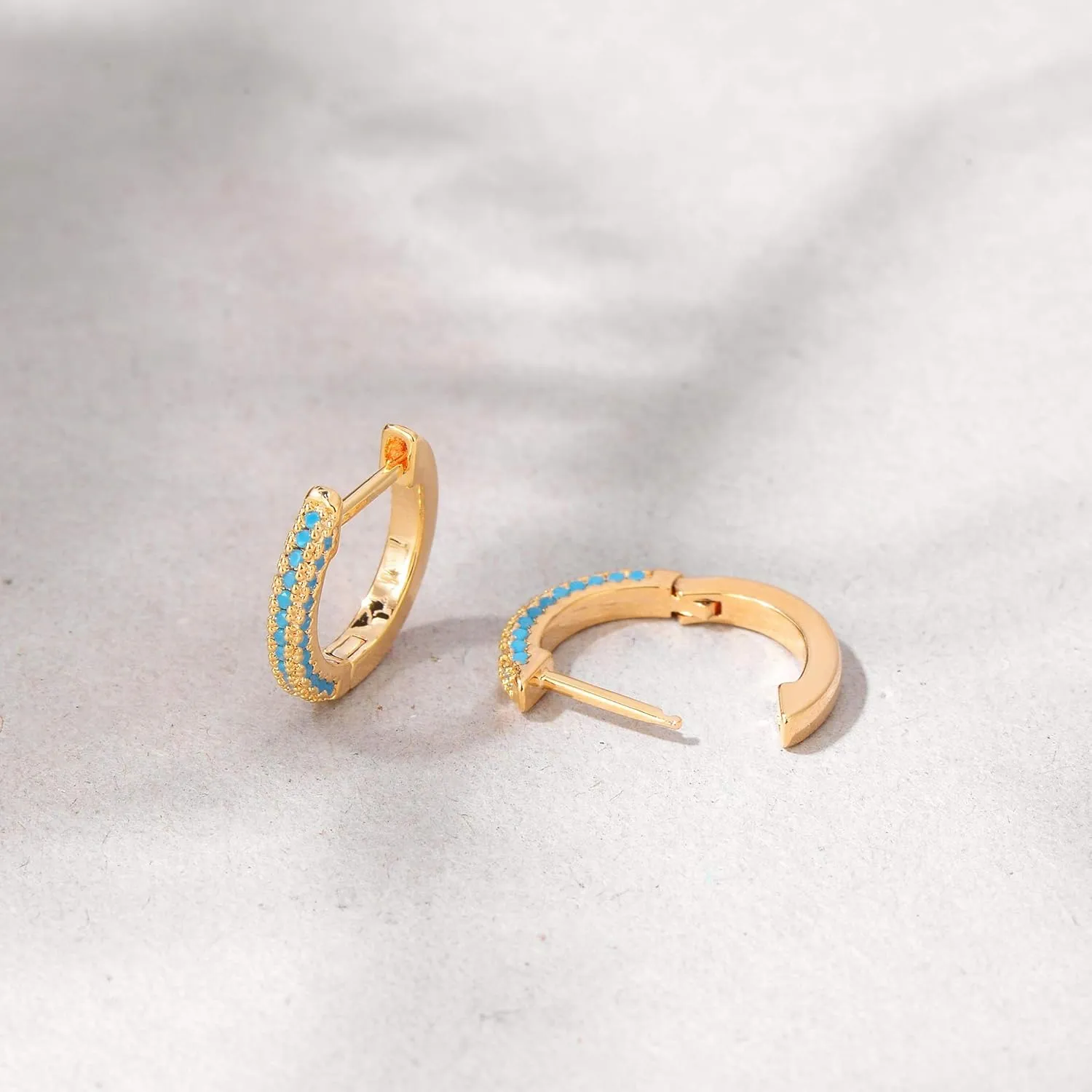Gold Huggie Hoop Earrings 14K Gold Plated Dainty Chunky Thick Hoop Diamond Cubic Zriconia Inlay Sleeper Tiny Delicate Boho Beach Simple Hypoallergenic Jewelry Gift for Her