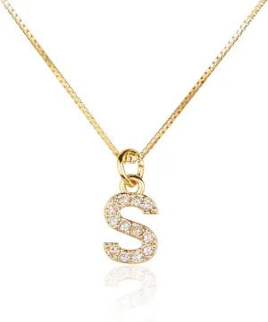 Gold Initial Necklaces for Women,14K Gold Plated Personalized Zircon Letter Necklace, Shiny Tiny A-Z Pendant Choker Necklace,Dainty Gold Name Diamond Gift for Women Necklace Jewelry