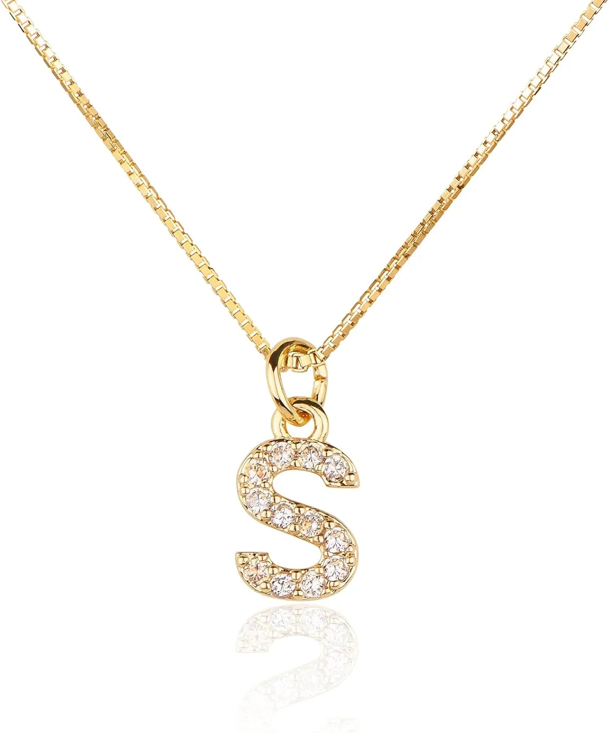 Gold Initial Necklaces for Women,14K Gold Plated Personalized Zircon Letter Necklace, Shiny Tiny A-Z Pendant Choker Necklace,Dainty Gold Name Diamond Gift for Women Necklace Jewelry