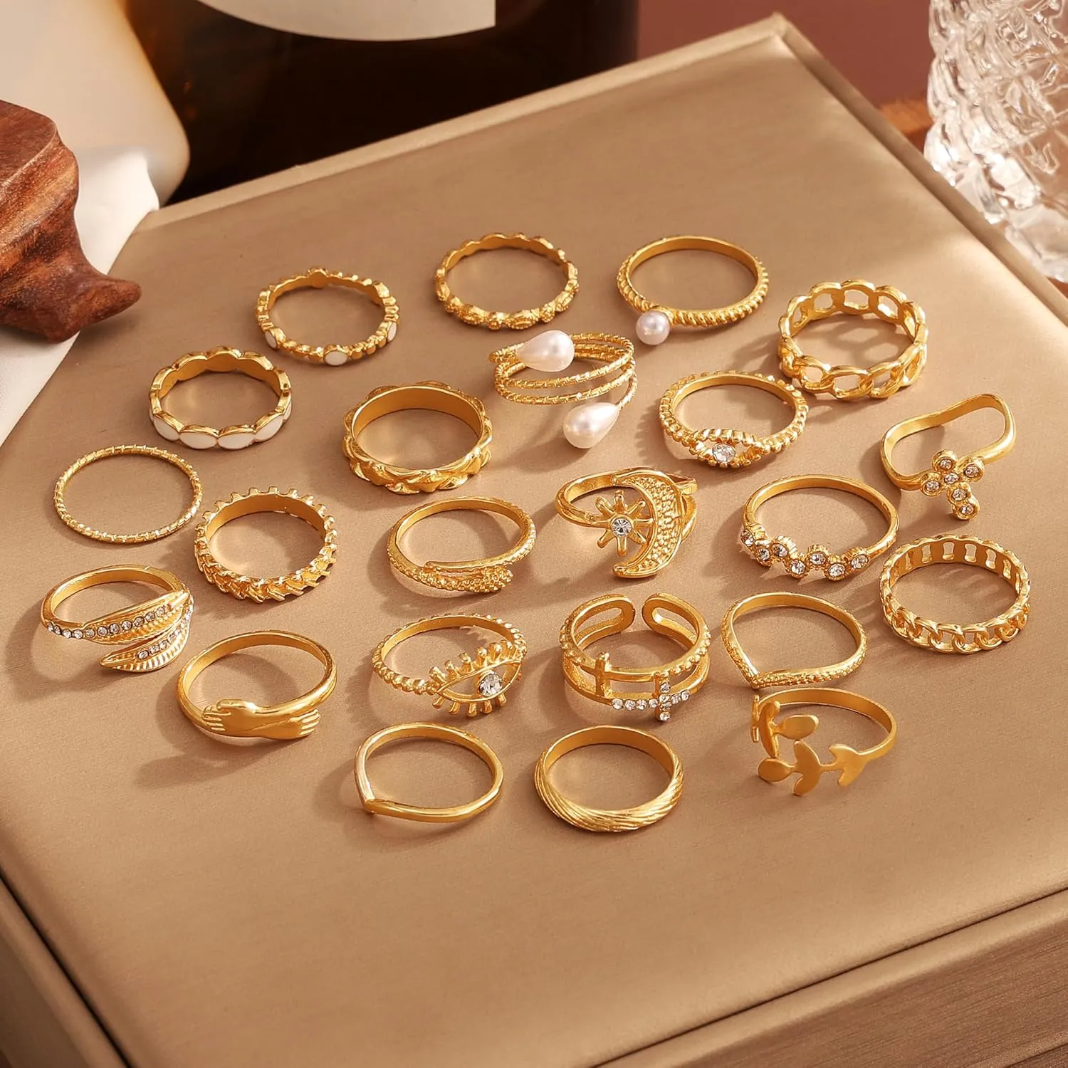Gold Knuckle Rings Set for Women, 14k Gold Plated Open Stacking Knuckle Midi Rings Dainty Cubic Zirconia Crystal Simple Hollow Cute Rings Pack Jewelry Gifte