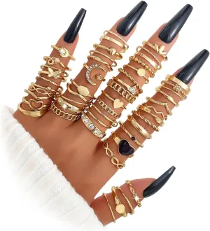 Gold Knuckle Rings Set for Women, 14k Gold Plated Open Stacking Knuckle Midi Rings Dainty Cubic Zirconia Crystal Simple Hollow Cute Rings Pack Jewelry Gifte