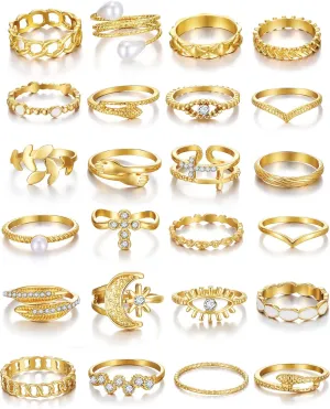 Gold Knuckle Rings Set for Women, 14k Gold Plated Open Stacking Knuckle Midi Rings Dainty Cubic Zirconia Crystal Simple Hollow Cute Rings Pack Jewelry Gifte