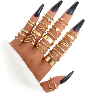 Gold Knuckle Rings Set for Women, 14k Gold Plated Open Stacking Knuckle Midi Rings Dainty Cubic Zirconia Crystal Simple Hollow Cute Rings Pack Jewelry Gifte