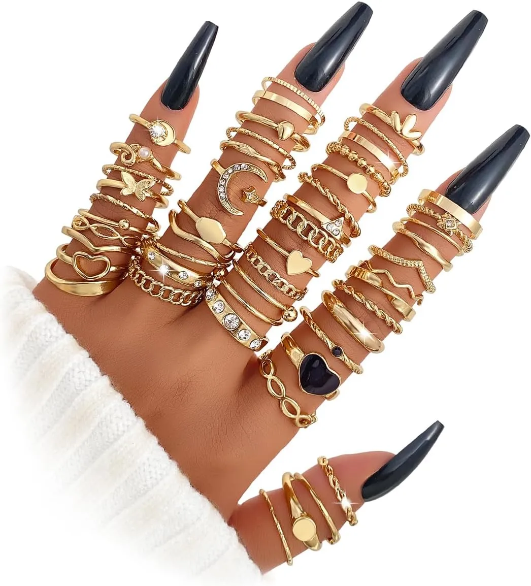 Gold Knuckle Rings Set for Women, 14k Gold Plated Open Stacking Knuckle Midi Rings Dainty Cubic Zirconia Crystal Simple Hollow Cute Rings Pack Jewelry Gifte