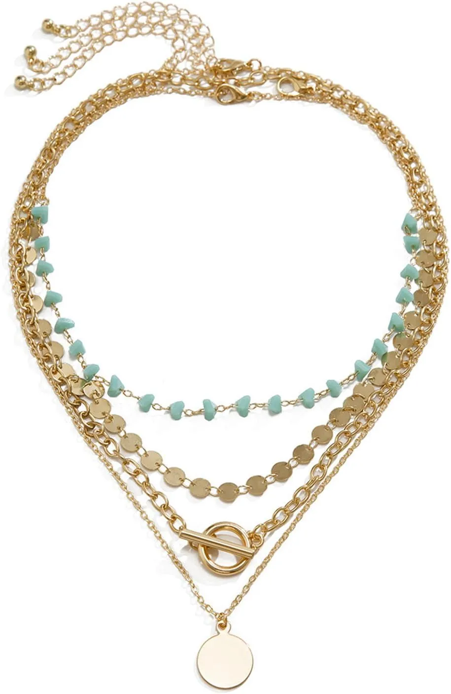 Gold Layered Necklaces for Women Boho Turquoise Stack Necklace Bohemian Coin Pendant Necklace Country Concert Beach Jewelry