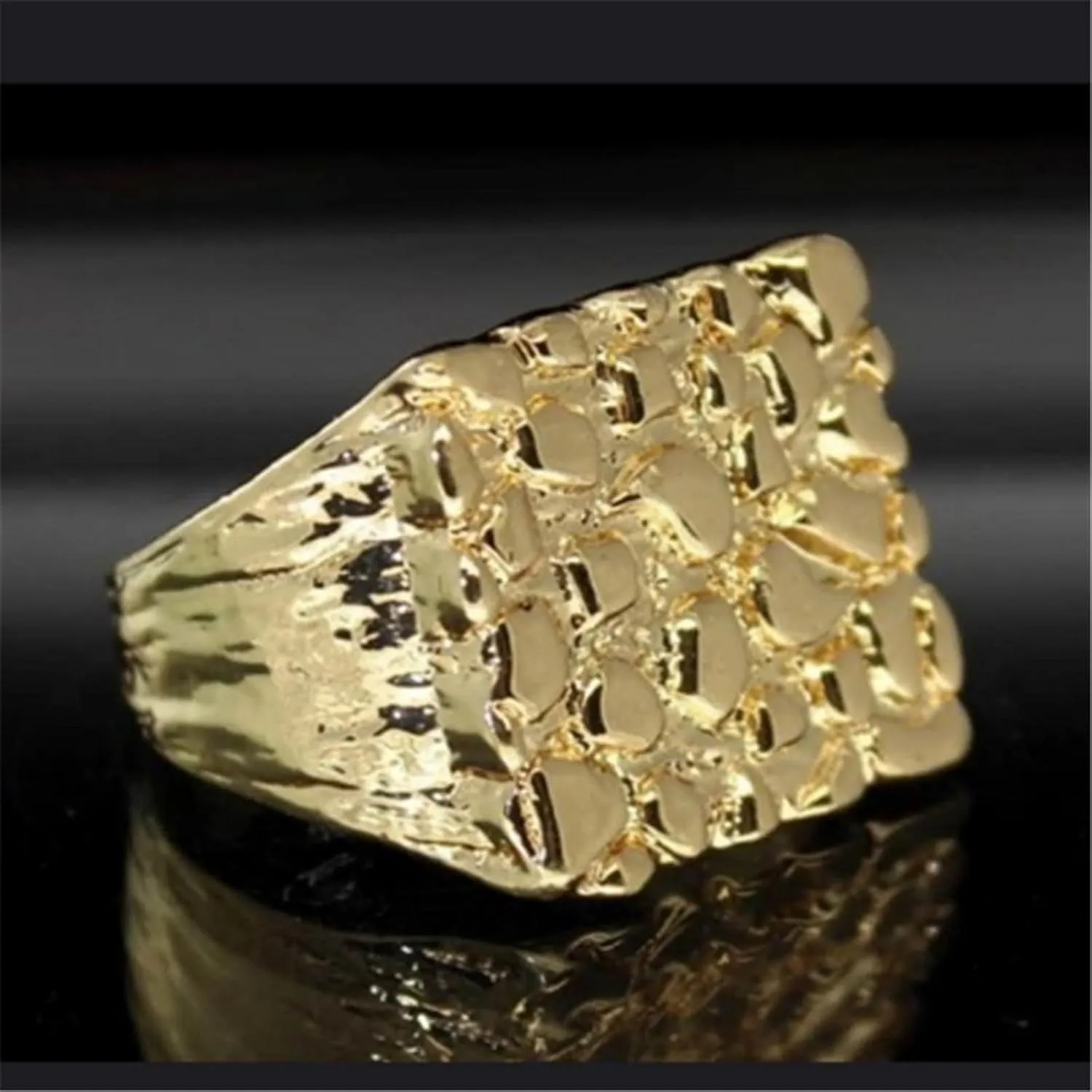 Gold Nugget Rings for Men 14k Gold Plated Yellow Pinky Pimp Iced Finger Hip Hop Style for Men