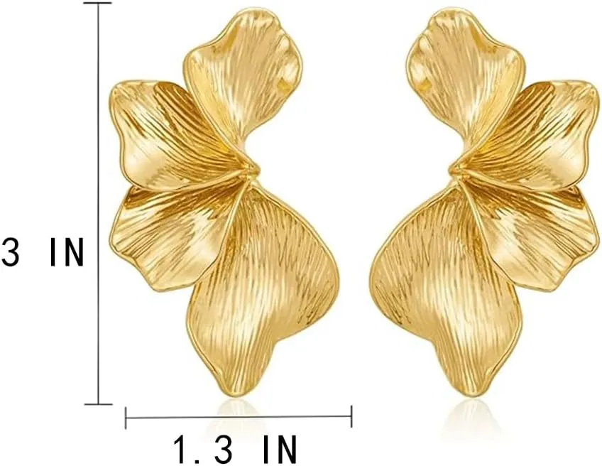 Gold Petal Earring for Women Sectored Dangle Flower Earrings Delicate Chunky Exaggerated Scalloped Petal Earring Jewelry