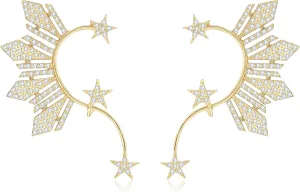 Gold Rhinestone ELf Cuffs Star Statement Earrings for Women