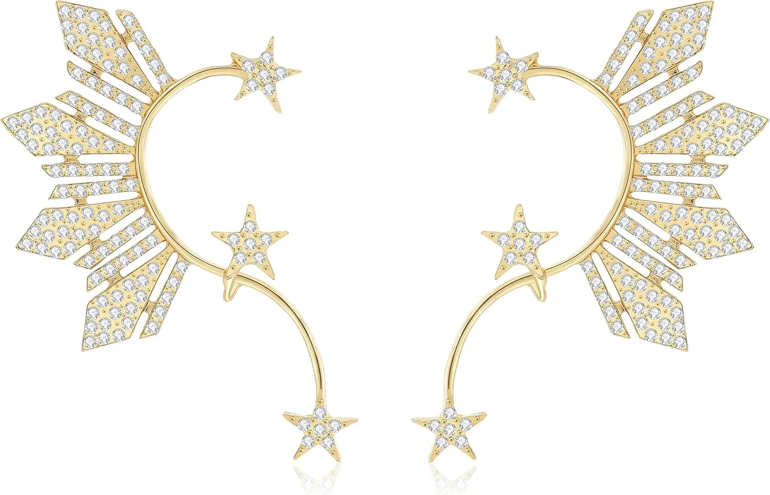 Gold Rhinestone ELf Cuffs Star Statement Earrings for Women