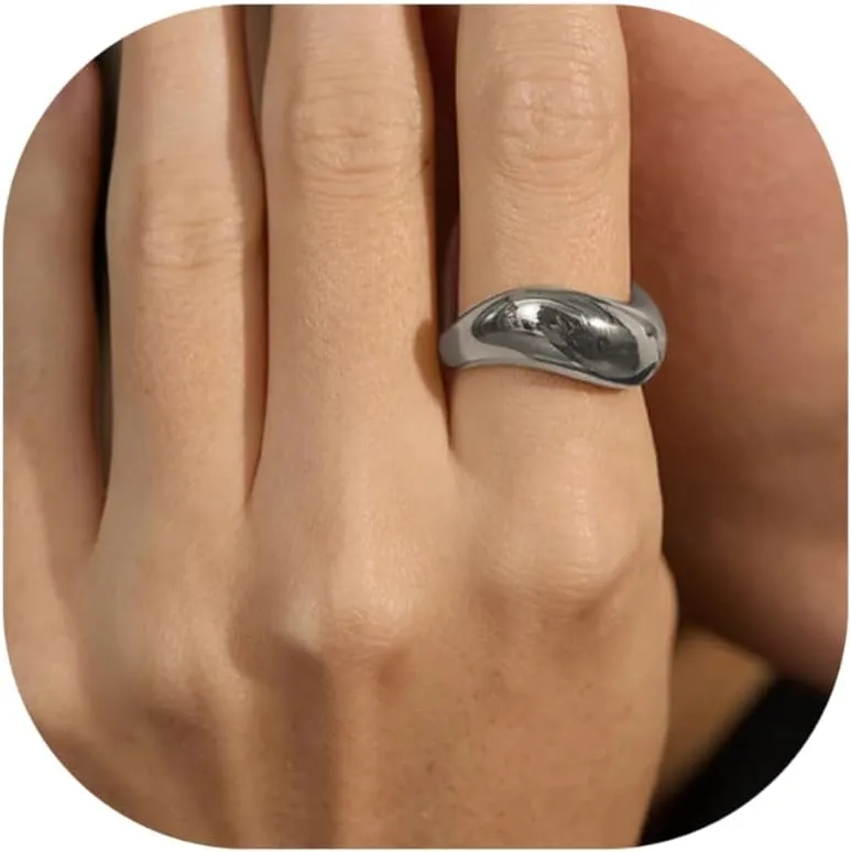 Gold Rings for Women, Chunky Thumb Ring 18K Gold/Silver Plated Twisted Wave Band Stackable Rings, Non Tarnish Gold Jewelry, Size 6 7 8 9