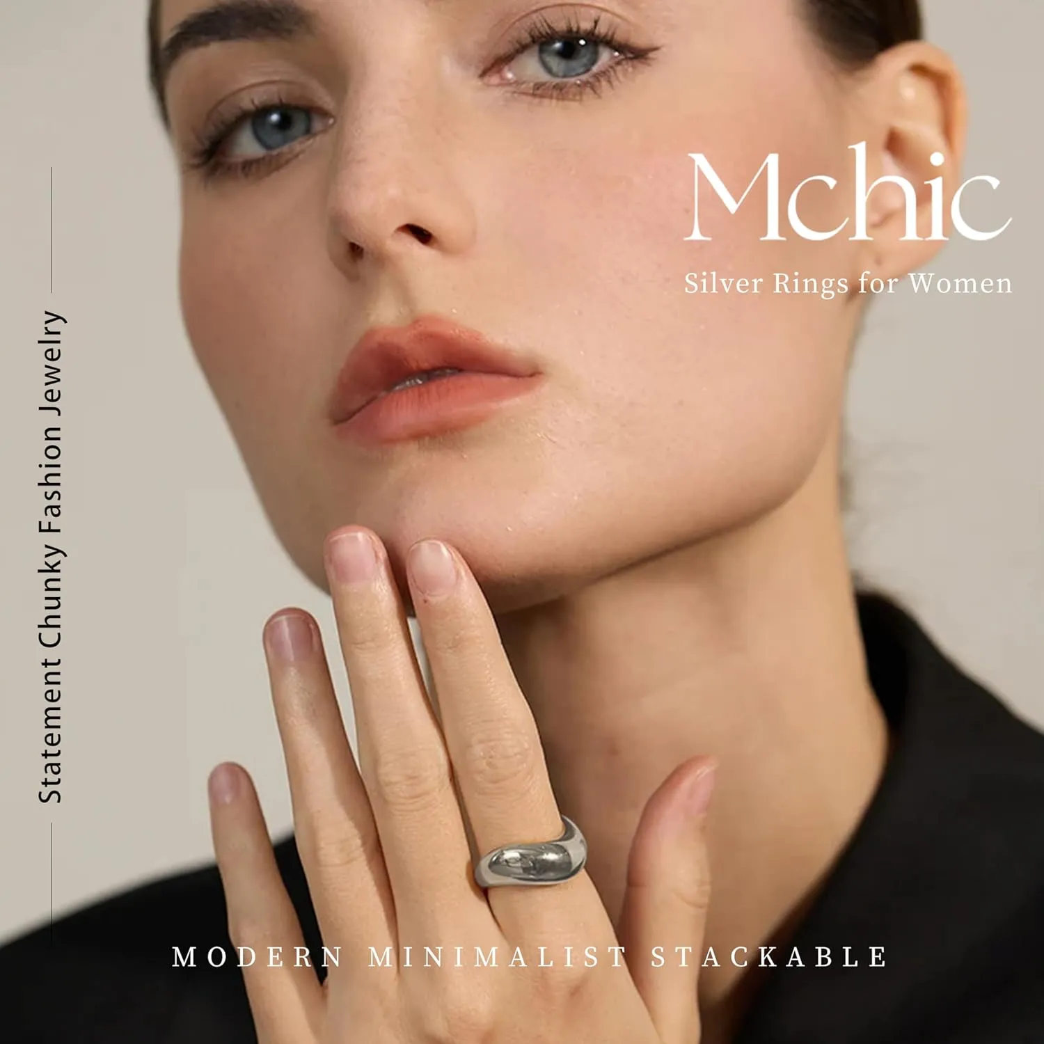 Gold Rings for Women, Chunky Thumb Ring 18K Gold/Silver Plated Twisted Wave Band Stackable Rings, Non Tarnish Gold Jewelry, Size 6 7 8 9
