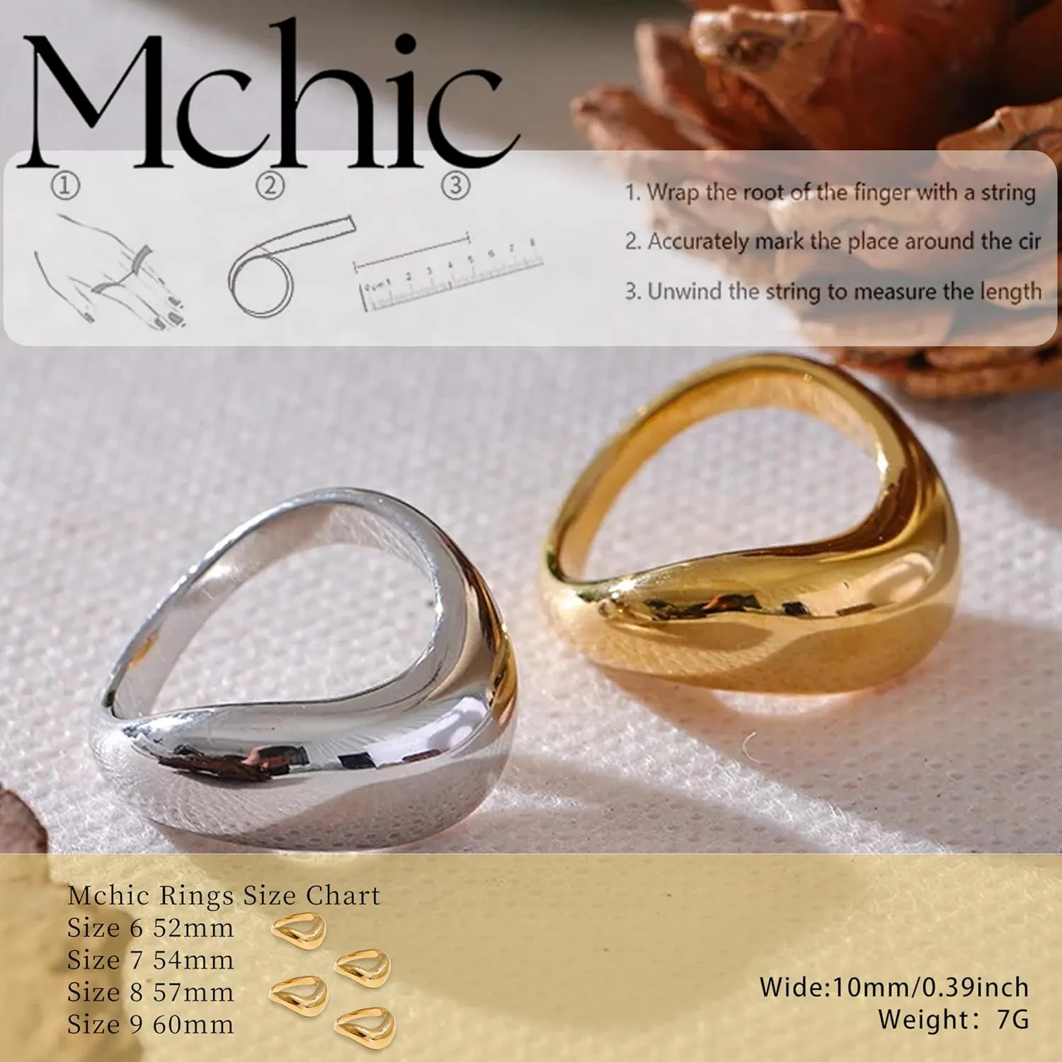 Gold Rings for Women, Chunky Thumb Ring 18K Gold/Silver Plated Twisted Wave Band Stackable Rings, Non Tarnish Gold Jewelry, Size 6 7 8 9