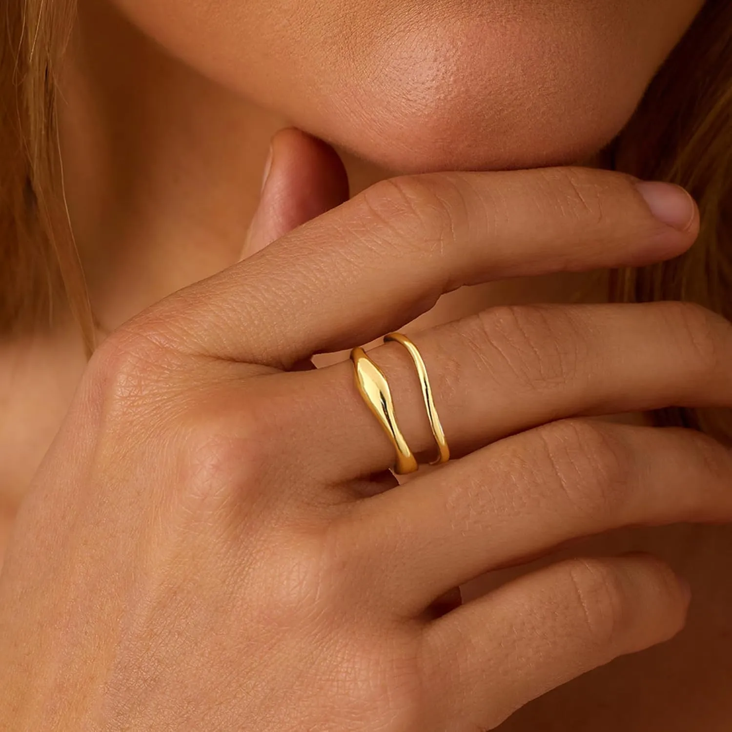 Gold Rings for Women,Dainty Ring Set Cute 14k Gold Plated Rings Simple Ring Stack Fashion Rings for Women Non Tarnish Jewelry Size 6-10