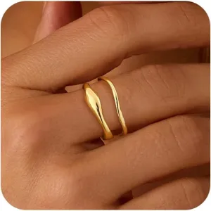 Gold Rings for Women,Dainty Ring Set Cute 14k Gold Plated Rings Simple Ring Stack Fashion Rings for Women Non Tarnish Jewelry Size 6-10