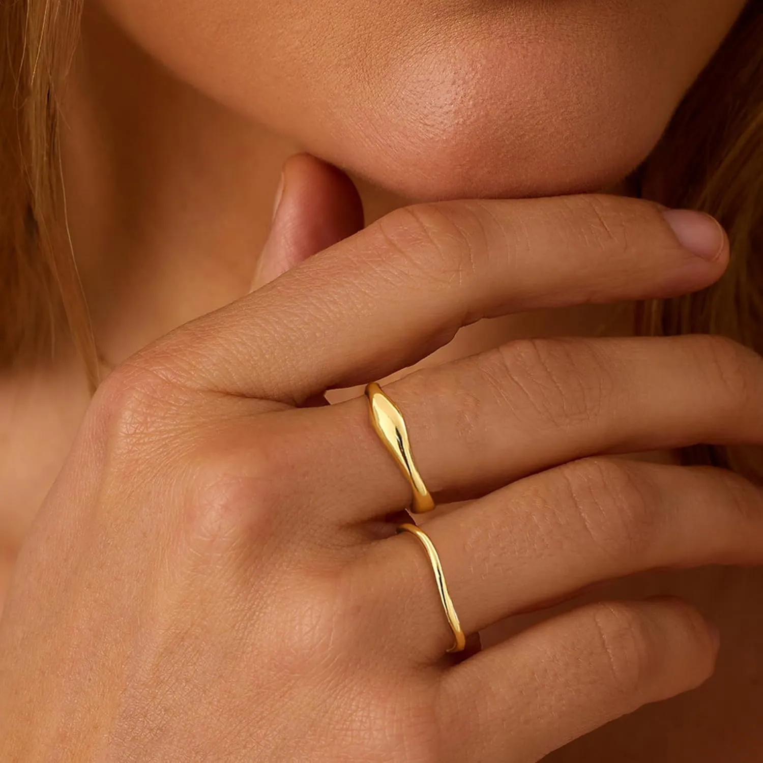 Gold Rings for Women,Dainty Ring Set Cute 14k Gold Plated Rings Simple Ring Stack Fashion Rings for Women Non Tarnish Jewelry Size 6-10