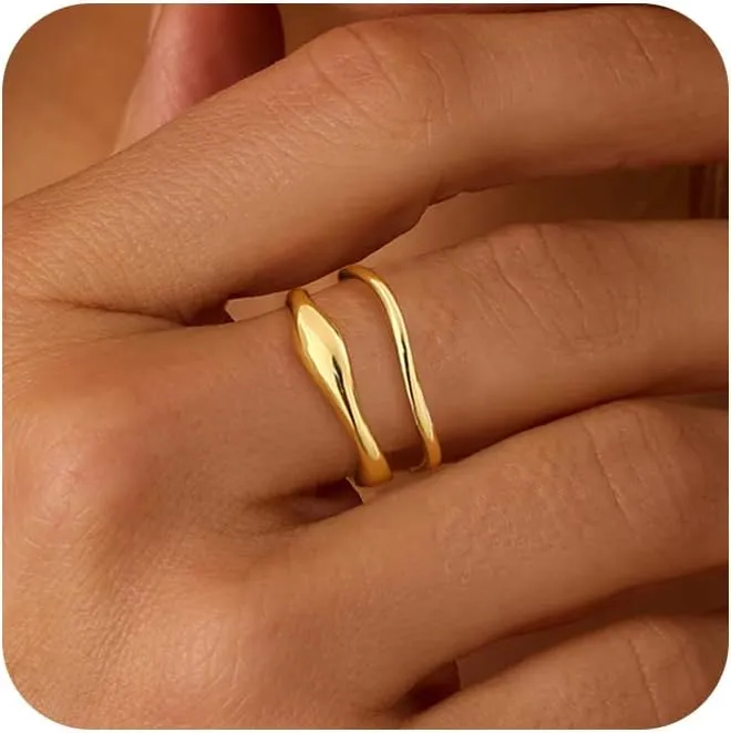 Gold Rings for Women,Dainty Ring Set Cute 14k Gold Plated Rings Simple Ring Stack Fashion Rings for Women Non Tarnish Jewelry Size 6-10