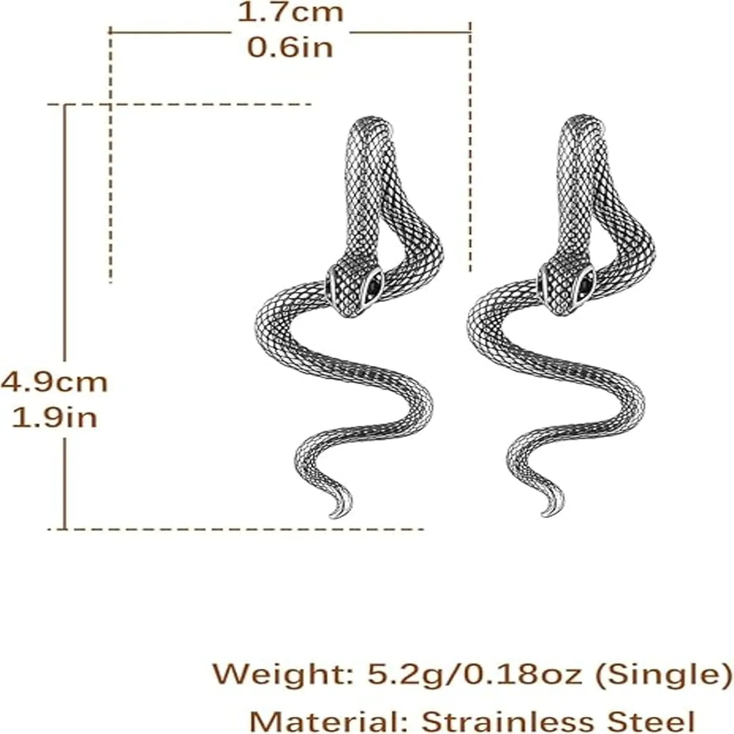 Gold Silver Snake Earrings for Women Vintage Gothic Snake Dangle Earrings Halloween Punk Snake Drop Earrings Animal Front Back Stud Serpent Earrings Edgy Trendy Statement Jewelry