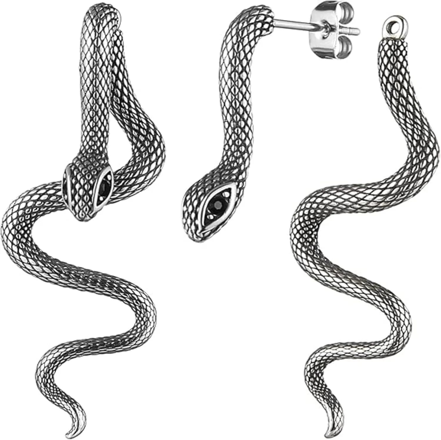 Gold Silver Snake Earrings for Women Vintage Gothic Snake Dangle Earrings Halloween Punk Snake Drop Earrings Animal Front Back Stud Serpent Earrings Edgy Trendy Statement Jewelry