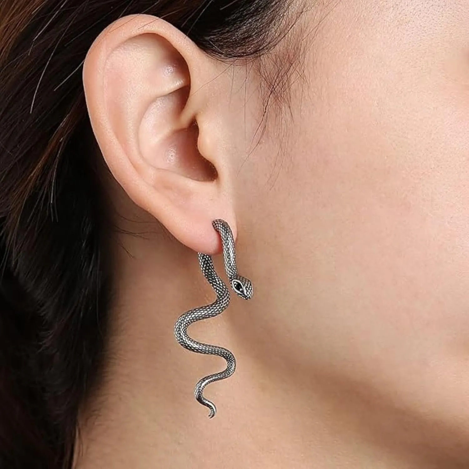Gold Silver Snake Earrings for Women Vintage Gothic Snake Dangle Earrings Halloween Punk Snake Drop Earrings Animal Front Back Stud Serpent Earrings Edgy Trendy Statement Jewelry