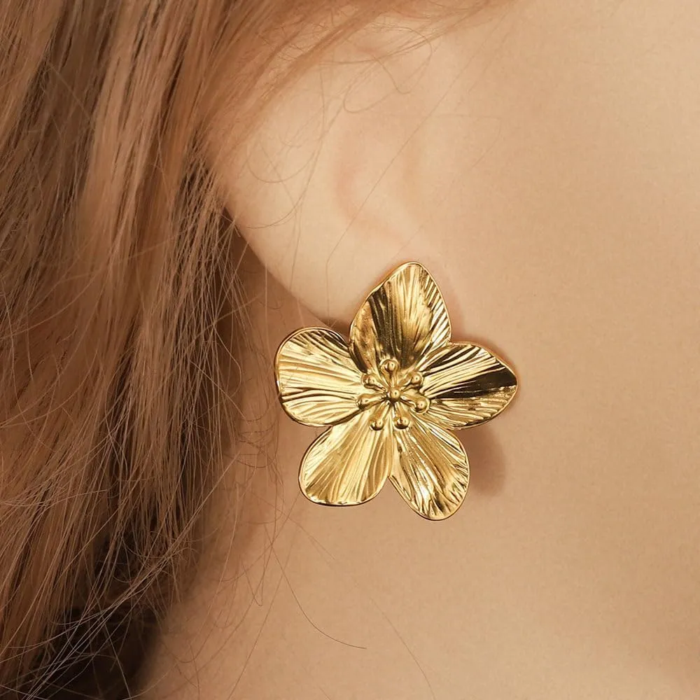 Gold Silver Vintage Flower Earrings Small Fragrant Camellia Flower Chunky Stud Earrings Delicate Large Floral Jewelry Gift for Women
