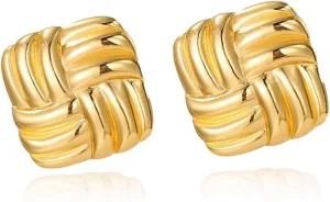 Gold Statement Chunky Stud Earrings for WomenGeometric Square Textured Vintage Trendy Jewelry