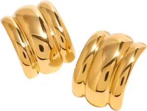 Gold Triple Band Statement Earrings
