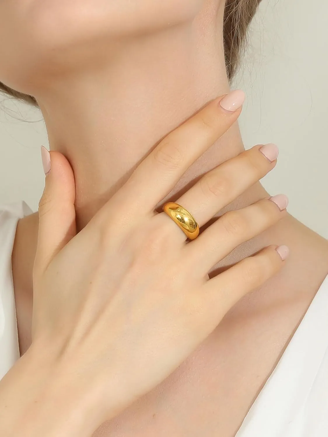 GOLDCHIC JEWELRY Chunky Dome Ring for Women, Stainless Steel Bold Stacking Croissant Statement Ring For Men (Size 7-12, Custom)
