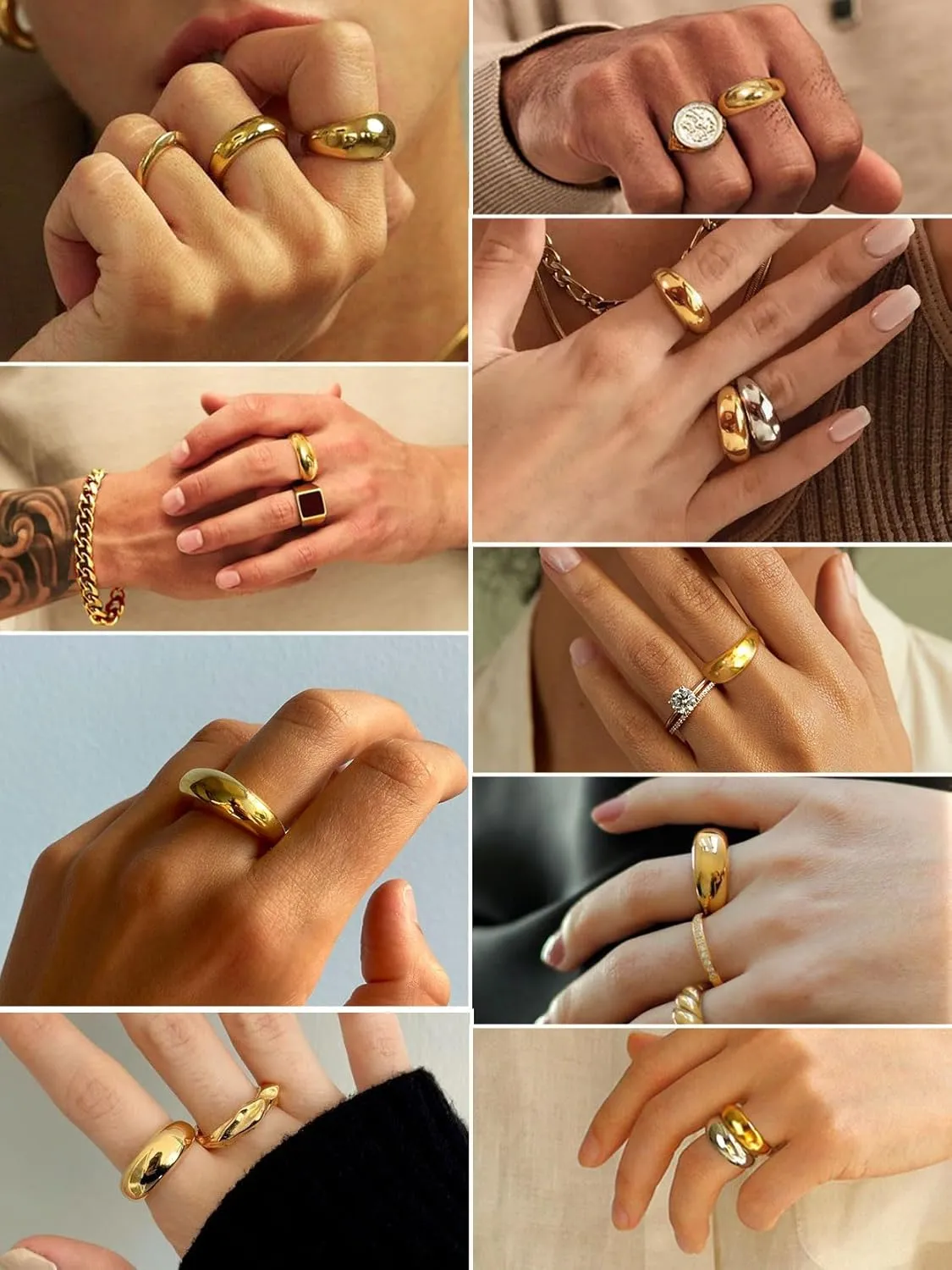 GOLDCHIC JEWELRY Chunky Dome Ring for Women, Stainless Steel Bold Stacking Croissant Statement Ring For Men (Size 7-12, Custom)
