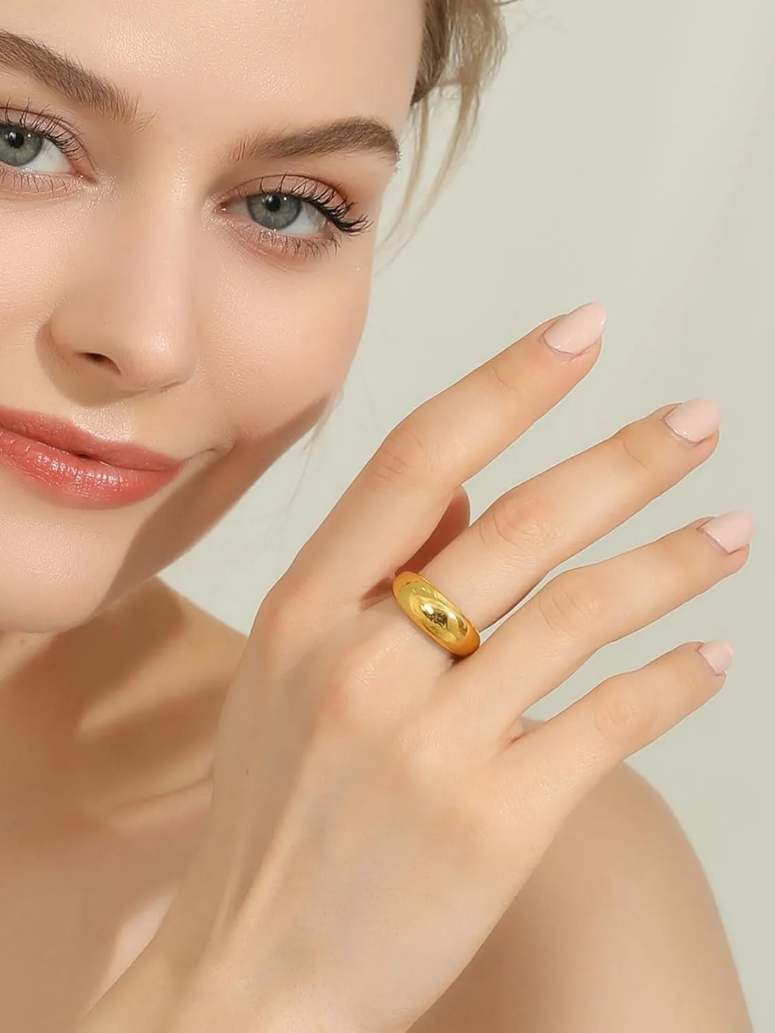 GOLDCHIC JEWELRY Chunky Dome Ring for Women, Stainless Steel Bold Stacking Croissant Statement Ring For Men (Size 7-12, Custom)