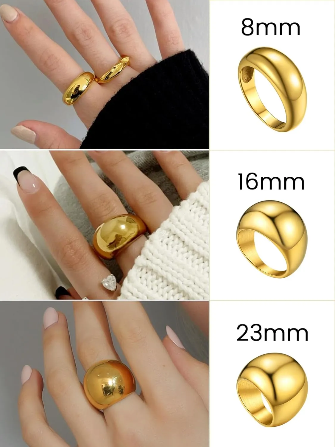 GOLDCHIC JEWELRY Chunky Dome Ring for Women, Stainless Steel Bold Stacking Croissant Statement Ring For Men (Size 7-12, Custom)