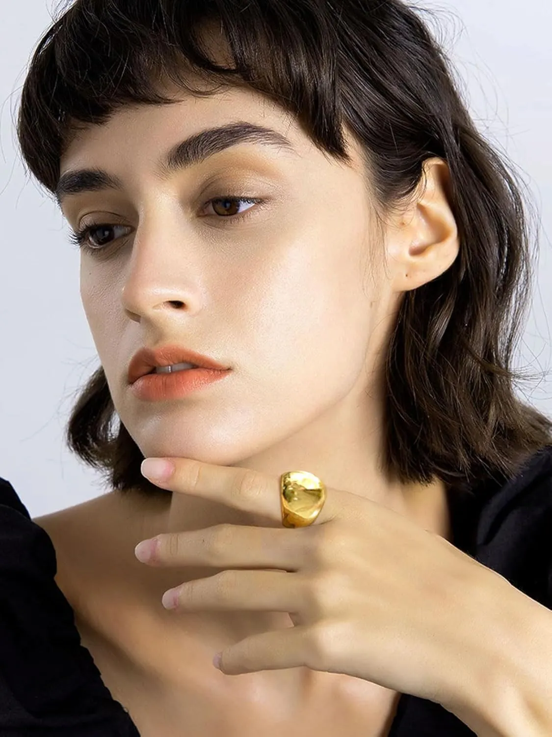 GOLDCHIC JEWELRY Chunky Dome Ring for Women, Stainless Steel Bold Stacking Croissant Statement Ring For Men (Size 7-12, Custom)